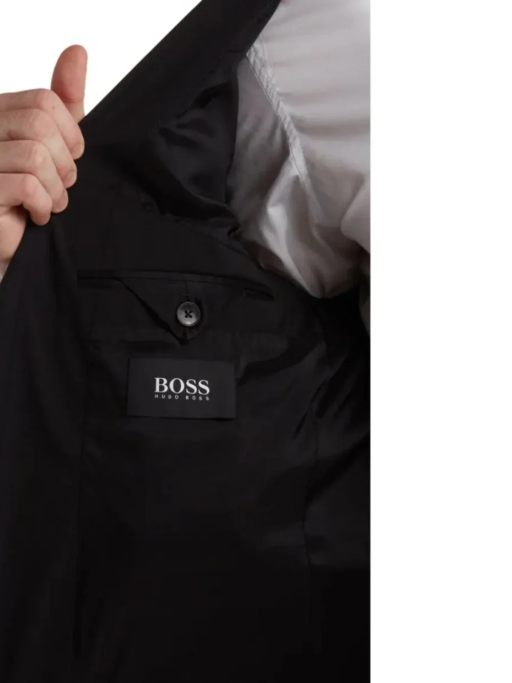Hugo Boss Huge Genius Black Solid Two-Button Notch Lapel Wool Suit Size 36-R